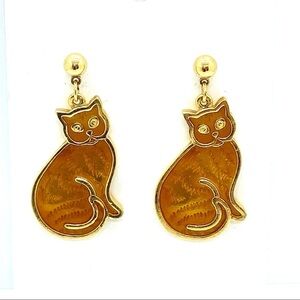 Enamel Cat Pierced Post Dangle Earrings